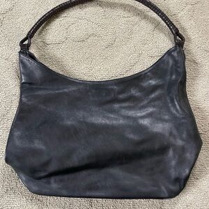 Adrienne Vittadini Black Leather Shoulder Bag with Woven Handle